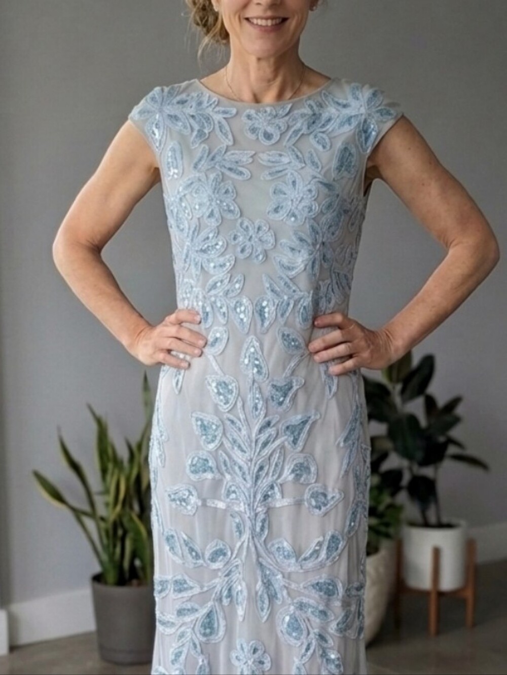 Embellished Light Blue Sheath Dress